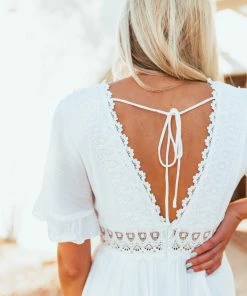 Wishlist Off White Short Ruffle Sleeve Maxi Dress With Lace Details