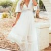 Wishlist Off White Short Ruffle Sleeve Maxi Dress With Lace Details