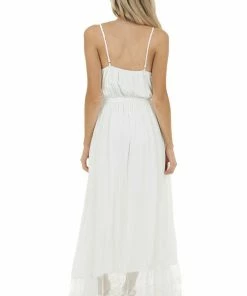 Main Strip Dresses Off White Sleeveless Maxi Dress With Contrast Lace Hem