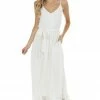 Main Strip Dresses Off White Sleeveless Maxi Dress With Contrast Lace Hem