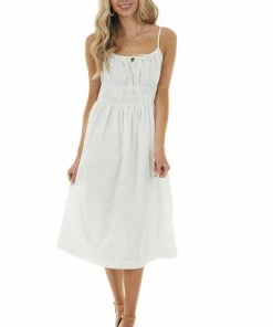 Lush Clothing Off White Sleeveless Midi Dress With Smocked Waistline Dresses