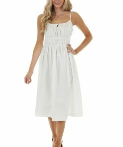 Lush Clothing Off White Sleeveless Midi Dress With Smocked Waistline Dresses