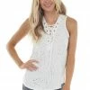 CY Fashion Off White Sleeveless Top With Front Tie And Distressed Holes Tops 2 CY Fashion Off White Sleeveless Top With Front Tie And Distressed Holes Tops