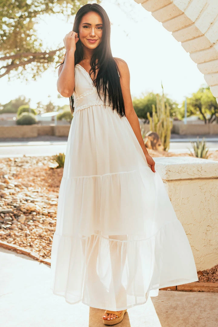 She + Sky Off White Sleeveless V Neckline Woven Maxi Dress 4 She + Sky Off White Sleeveless V Neckline Woven Maxi Dress