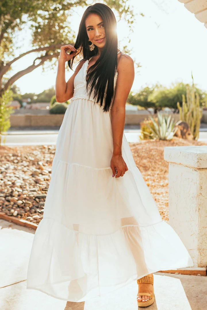 She + Sky Off White Sleeveless V Neckline Woven Maxi Dress 5 She + Sky Off White Sleeveless V Neckline Woven Maxi Dress