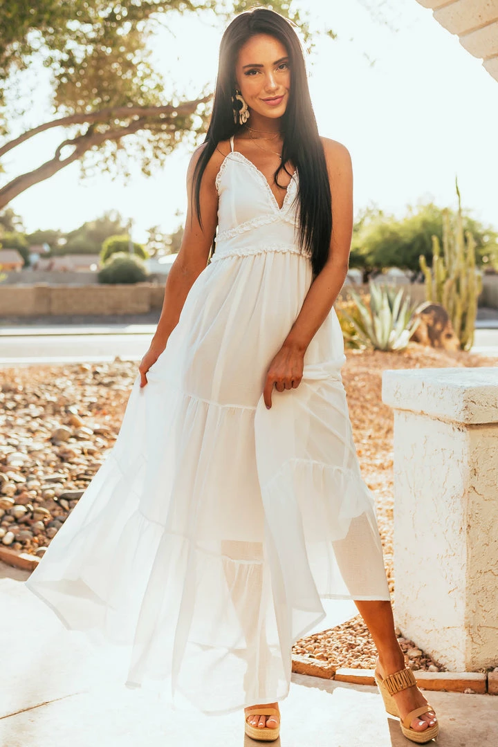 She + Sky Off White Sleeveless V Neckline Woven Maxi Dress 3 She + Sky Off White Sleeveless V Neckline Woven Maxi Dress