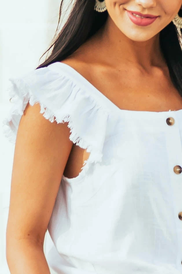 Doe & Rae Off White Square Neck Frayed Detail Woven Top Tops 8 Doe & Rae Off White Square Neck Frayed Detail Woven Top Tops