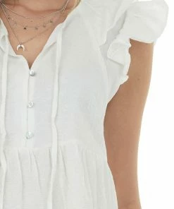 Umgee Off White Textured Ruffle Sleeve Short Dress