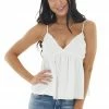 Lush Clothing Tops Off White Textured Woven V Neck Cami With Back Tie Bow 2 Lush Clothing Tops Off White Textured Woven V Neck Cami With Back Tie Bow