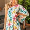 Caramela Off White Tropical Print One Shoulder Short Dress