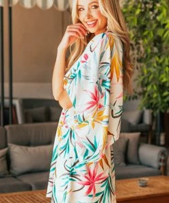 Caramela Off White Tropical Print One Shoulder Short Dress