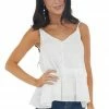 Entro Off White V Neck Tiered Woven Tank Top Tops