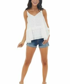 Entro Off White V Neck Tiered Woven Tank Top Tops