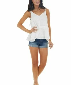 Entro Off White V Neck Tiered Woven Tank Top Tops