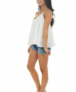 Entro Off White V Neck Tiered Woven Tank Top Tops
