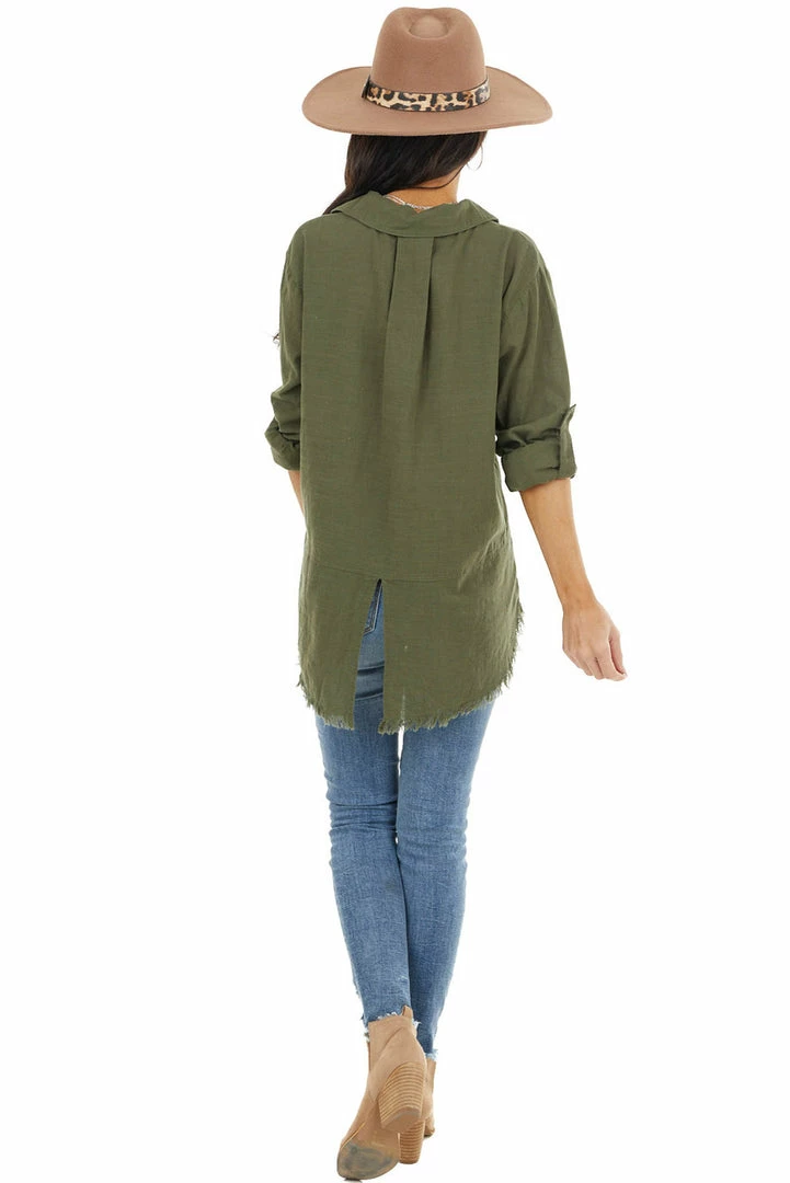 Umgee Tops Olive Button Up Collared Long Sleeve Top With Chest Pockets 9 Umgee Tops Olive Button Up Collared Long Sleeve Top With Chest Pockets