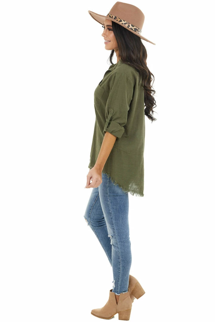 Umgee Tops Olive Button Up Collared Long Sleeve Top With Chest Pockets 8 Umgee Tops Olive Button Up Collared Long Sleeve Top With Chest Pockets