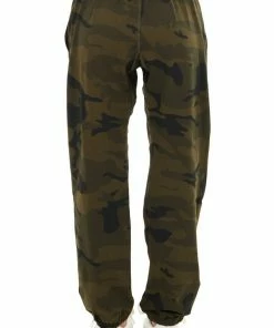 Umgee Olive Camo Print Elastic Cuff Sweatpants With Pockets Bottoms