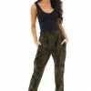 Umgee Olive Camo Print Elastic Cuff Sweatpants With Pockets Bottoms