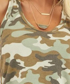Ces Femme Tops Olive Camo Waffle Knit Tank Top With Racerback