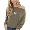 First Love Olive Dolman Sleeve Off Shoulder Top With Button Detail 2 First Love Olive Dolman Sleeve Off Shoulder Top With Button Detail