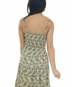 ANGIE Dresses Olive Floral Front Knot Sleeveless Mini Dress