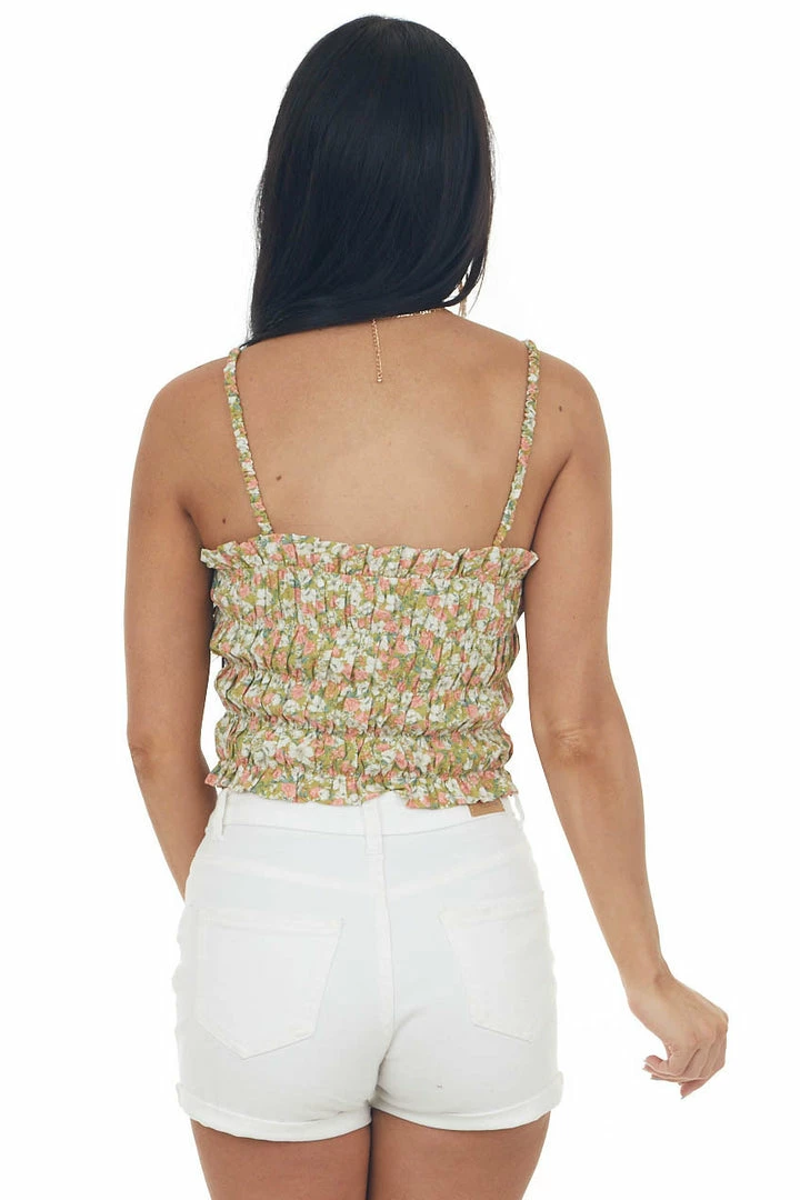 Lush Clothing Olive Floral Print Smocked Cropped Tank Top 7 Lush Clothing Olive Floral Print Smocked Cropped Tank Top