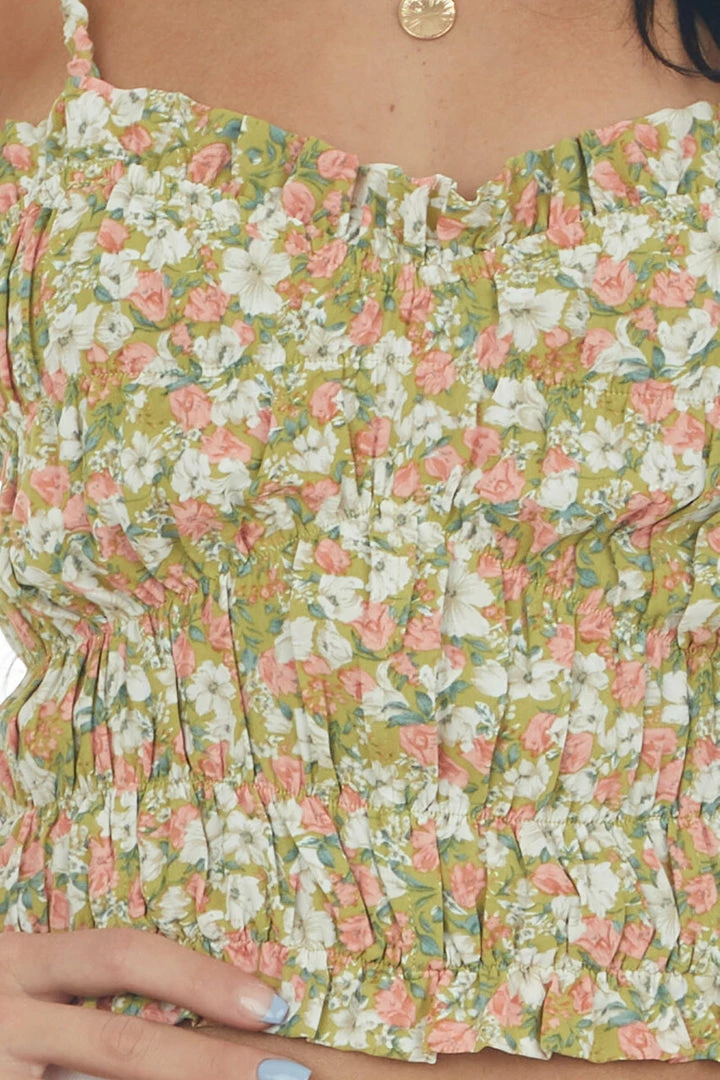 Lush Clothing Olive Floral Print Smocked Cropped Tank Top 8 Lush Clothing Olive Floral Print Smocked Cropped Tank Top