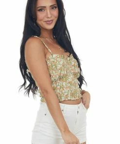 Lush Clothing Olive Floral Print Smocked Cropped Tank Top 11 Lush Clothing Olive Floral Print Smocked Cropped Tank Top