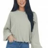 Wishlist Olive Green Long Bubble Sleeve Stretchy Ribbed Knit Top Tops