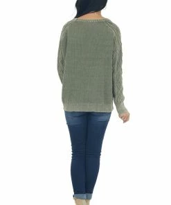 BiBi Olive Green Mineral Wash Raglan Sleeve Sweater