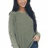 BiBi Olive Green Mineral Wash Raglan Sleeve Sweater