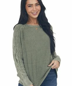 BiBi Olive Green Mineral Wash Raglan Sleeve Sweater
