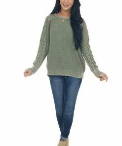 BiBi Olive Green Mineral Wash Raglan Sleeve Sweater