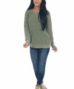 BiBi Olive Green Mineral Wash Raglan Sleeve Sweater