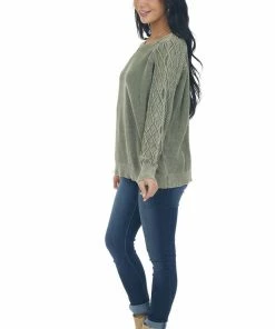 BiBi Olive Green Mineral Wash Raglan Sleeve Sweater
