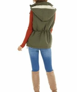 HYFVE Outerwear Olive Green Sleeveless Zip Up Vest With Mock Neckline