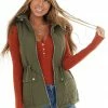 HYFVE Outerwear Olive Green Sleeveless Zip Up Vest With Mock Neckline