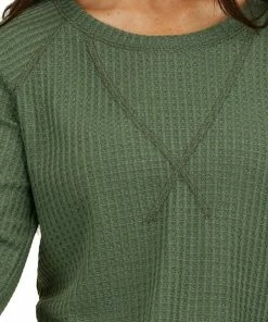7th Ray Olive Green Waffle Knit Long Sleeve Top With V Stitch Tops