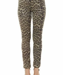 HYFVE Olive Leopard Print High Waisted Skinny Pants With Pockets