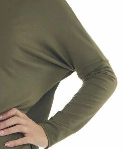 FSL APPAREL Tops Olive Long Sleeve Stretchy Knit Top With Boat Neckline