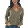 BiBi Olive Notch Neck Chest Pocket Thermal Top Tops