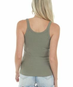 La Miel Olive Ribbed Knit Scoop Neck Tank Top 12 La Miel Olive Ribbed Knit Scoop Neck Tank Top