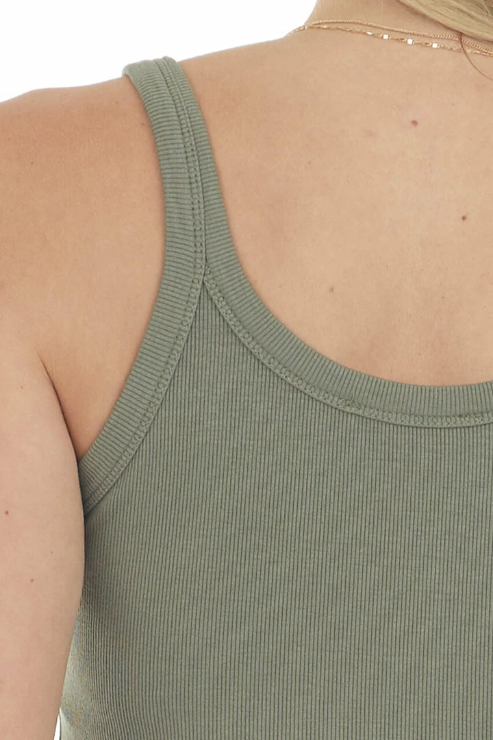 La Miel Olive Ribbed Knit Scoop Neck Tank Top 8 La Miel Olive Ribbed Knit Scoop Neck Tank Top