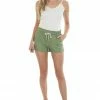 Trend Notes Olive Rope Drawstring Pocket Linen Shorts