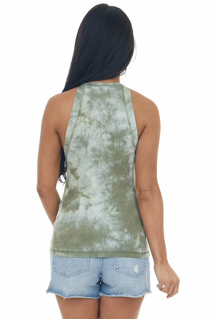 Aemi + Co Olive Tie Dye Halter Neck Ribbed Tank Top Tops 7 Aemi + Co Olive Tie Dye Halter Neck Ribbed Tank Top Tops