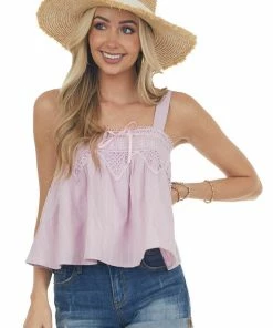 143 Story Orchid Square Neck Crochet Lace Tank Top