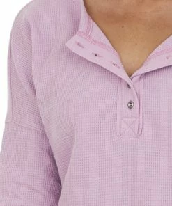 143 Story Orchid Thermal Knit Henley Long Sleeve Top