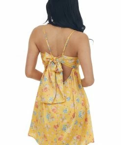 Peach Love Pale Amber Floral Print Ruched Bust Mini Dress