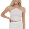LE LIS Pale Iris Halter Neck Open Back Knit Crop Top Tops